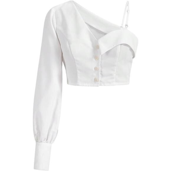 Long Sleeve Single Sleeve Crop Top Women's One Shoulder